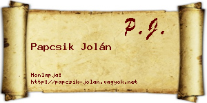 Papcsik Jolán névjegykártya